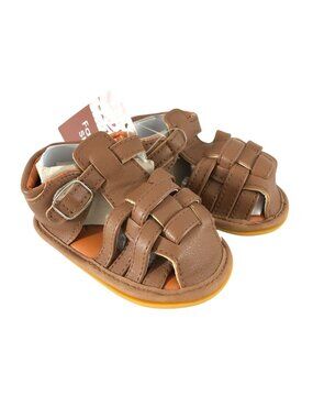 Baby Girls Sandals Fisherman Strappy Faux Leather Brown Rubber Sole Size 12-18M